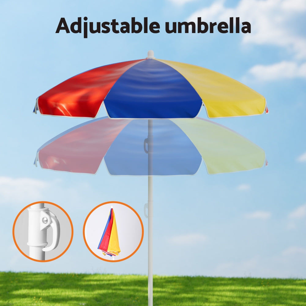- Keezi Kids Picnic Table & Bench Set with Umbrella - Multicoloured Keezi Baby & Kids > Kid's Furniture > Kid's Tables, Chairs & Seats
