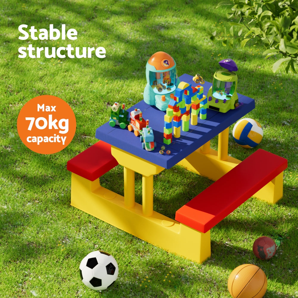 - Keezi Kids Picnic Table & Bench Set with Umbrella - Multicoloured Keezi Baby & Kids > Kid's Furniture > Kid's Tables, Chairs & Seats