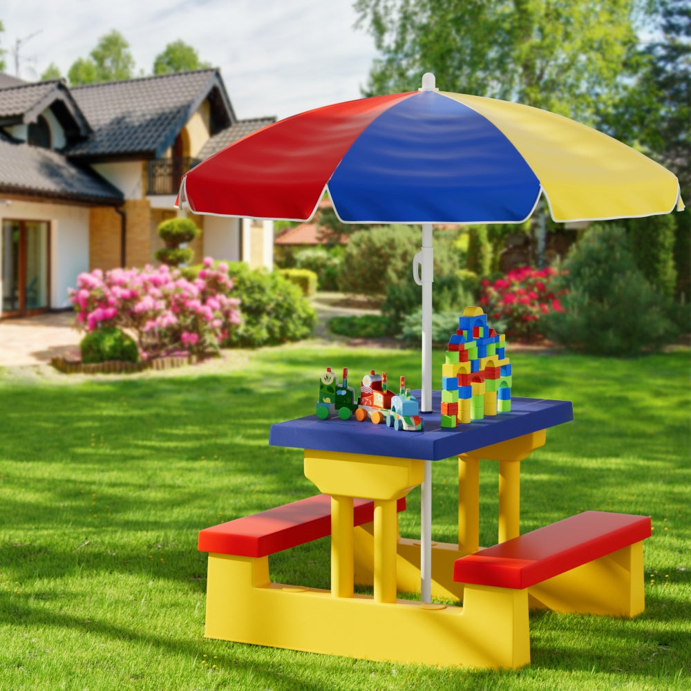 - Keezi Kids Picnic Table & Bench Set with Umbrella - Multicoloured Keezi Baby & Kids > Kid's Furniture > Kid's Tables, Chairs & Seats