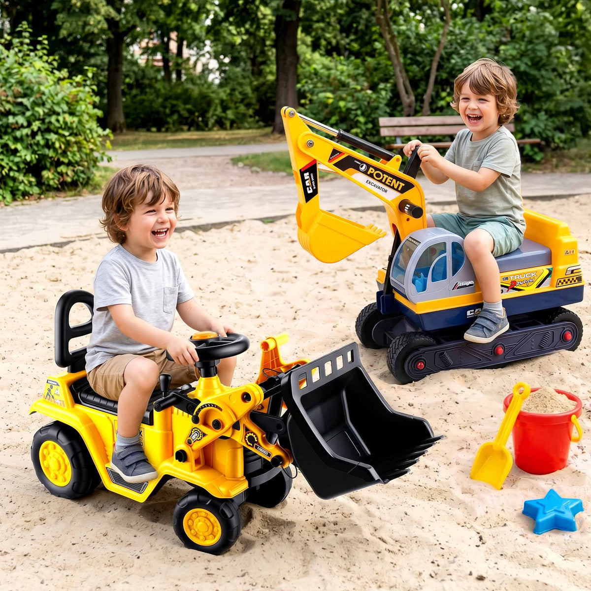 - Keezi Kids Ride On Toy Car Bulldozer and Digger with Helmet Outdoor Sandpit Toys Yellow Baby Stork Baby &amp; Kids > Ride On Cars, Go-karts &amp; Bikes > Ride On Cars