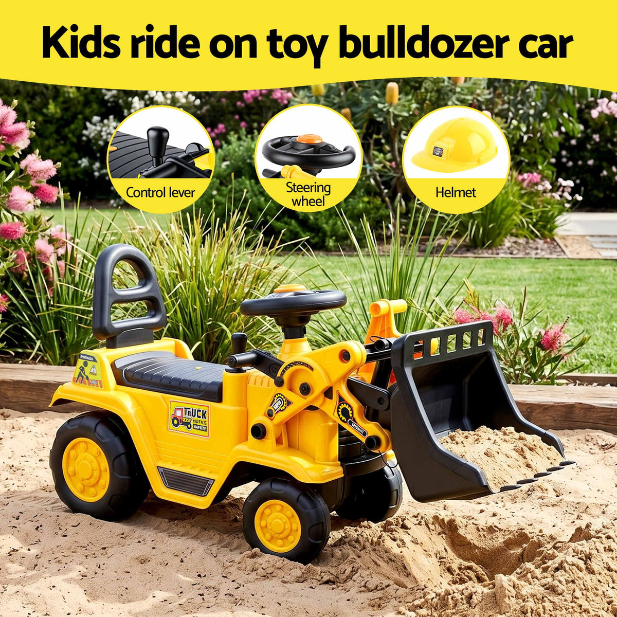 - Keezi Kids Ride On Toy Car Bulldozer and Digger with Helmet Outdoor Sandpit Toys Yellow Baby Stork Baby &amp; Kids > Ride On Cars, Go-karts &amp; Bikes > Ride On Cars