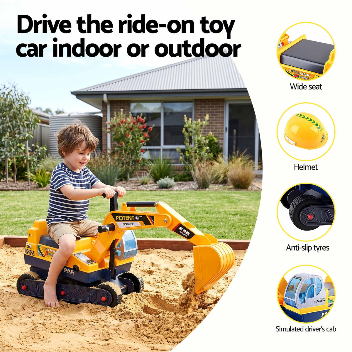 - Keezi Kids Ride On Toy Car Bulldozer and Digger with Helmet Outdoor Sandpit Toys Yellow Baby Stork Baby &amp; Kids > Ride On Cars, Go-karts &amp; Bikes > Ride On Cars