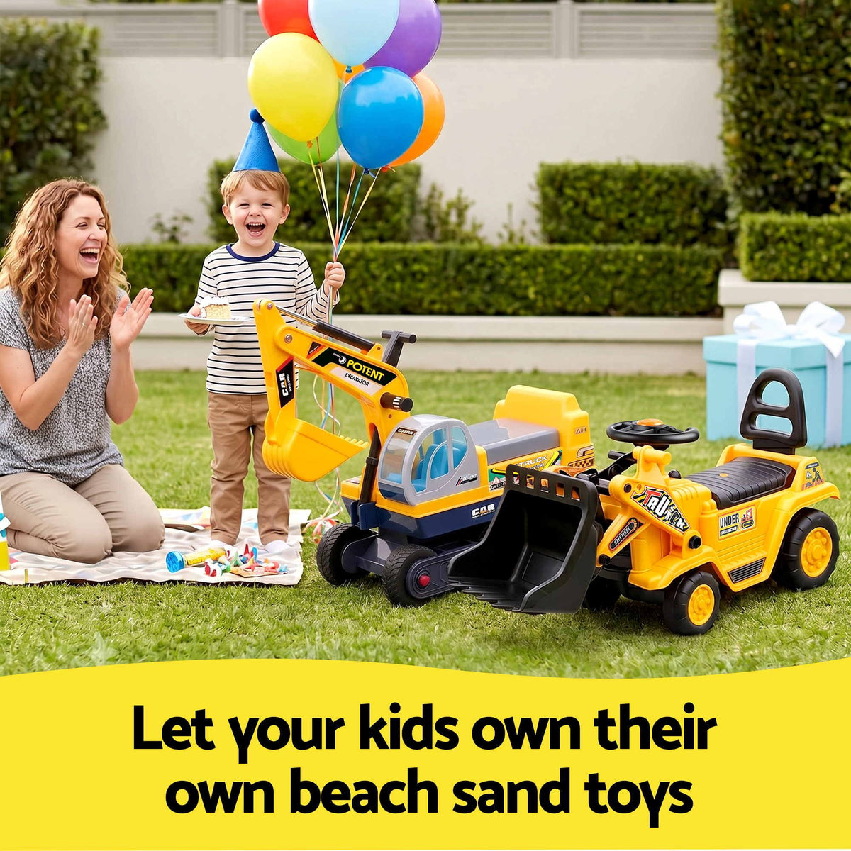 - Keezi Kids Ride On Toy Car Bulldozer and Digger with Helmet Outdoor Sandpit Toys Yellow Baby Stork Baby &amp; Kids > Ride On Cars, Go-karts &amp; Bikes > Ride On Cars