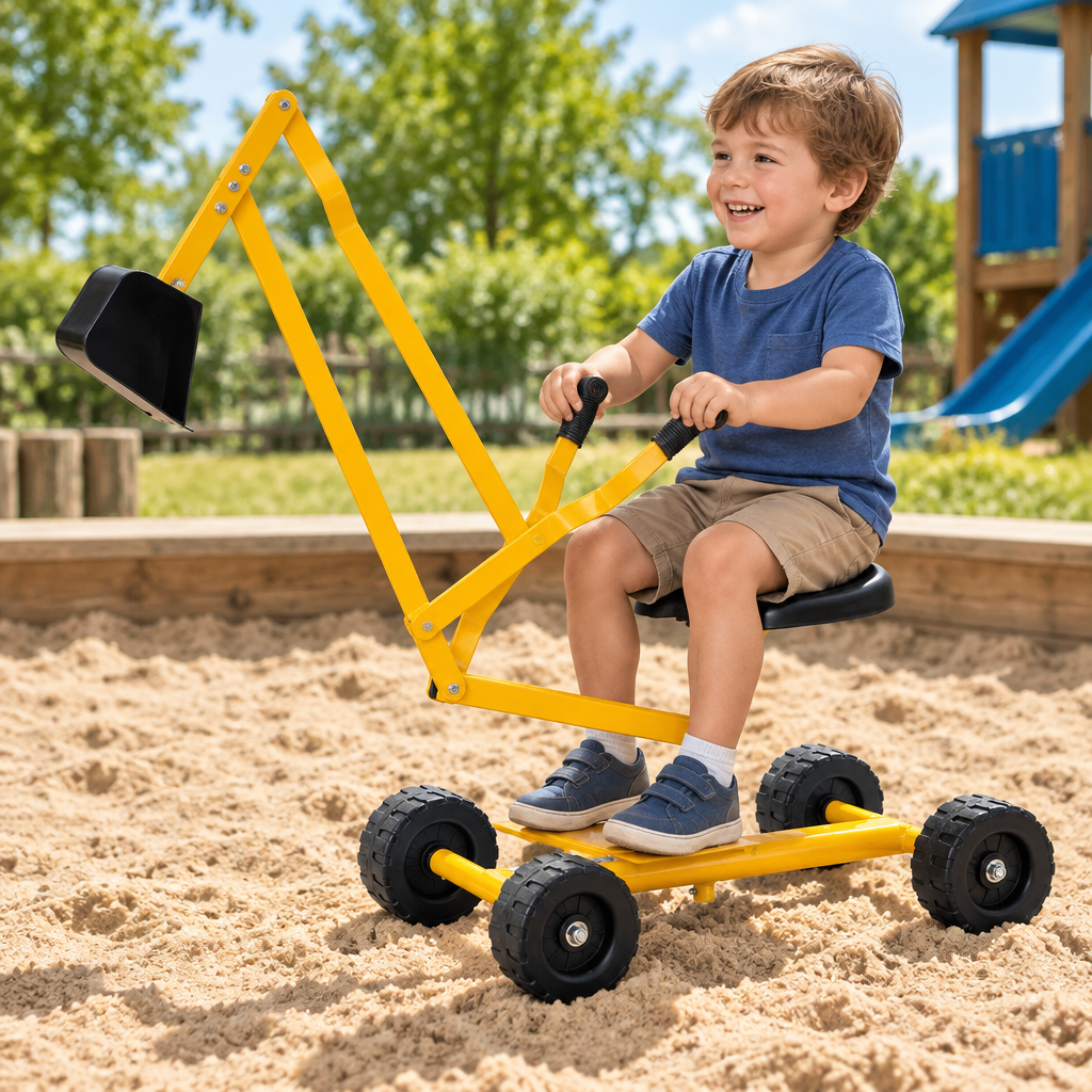 Keezi Kids Ride-On Digger with Rotating Seat - Yellow