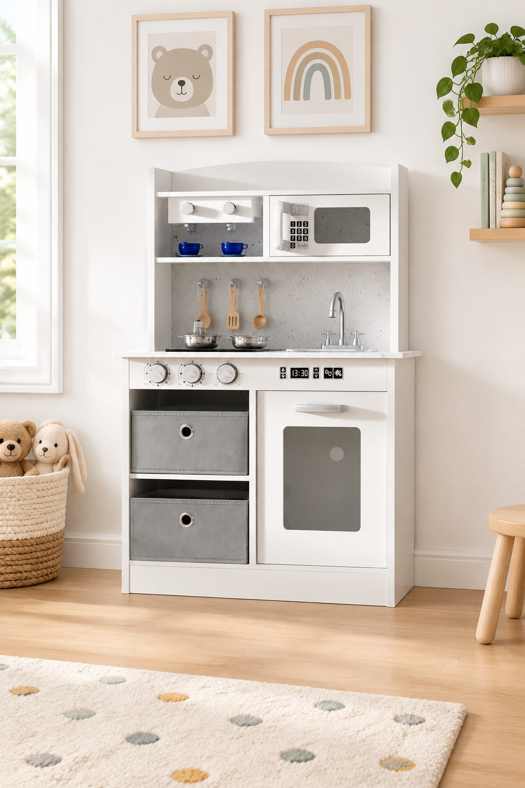 - Keezi Wooden Play Kitchen with Coffee Machine - Black & White Keezi Baby & Kids > Baby & Kid's Toys > Pretend Play