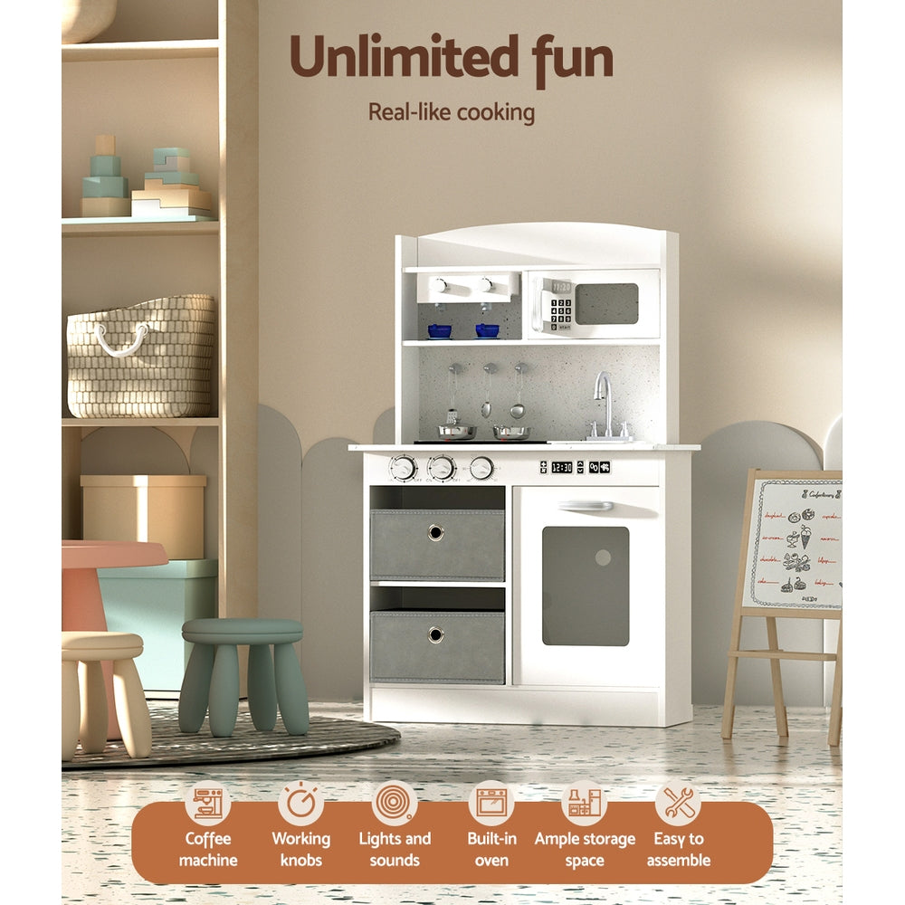 - Keezi Wooden Play Kitchen with Coffee Machine - Black & White Keezi Baby & Kids > Baby & Kid's Toys > Pretend Play