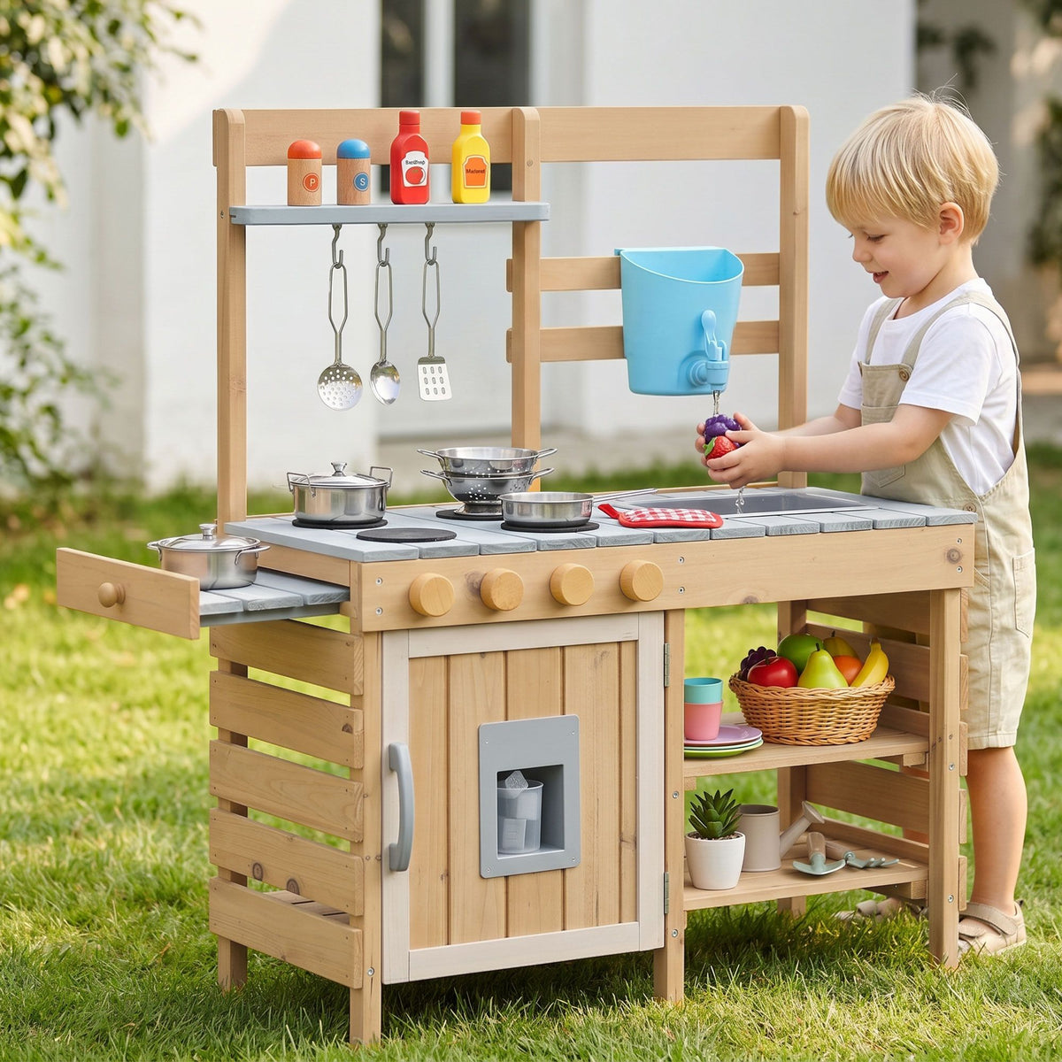 - Keezi Kids Kitchen Playset Wooden Play Kitchen Mud Kitchen Toy Kitchen 95cm Tall Baby Stork Baby &amp; Kids > Baby &amp; Kid's Toys > Pretend Play