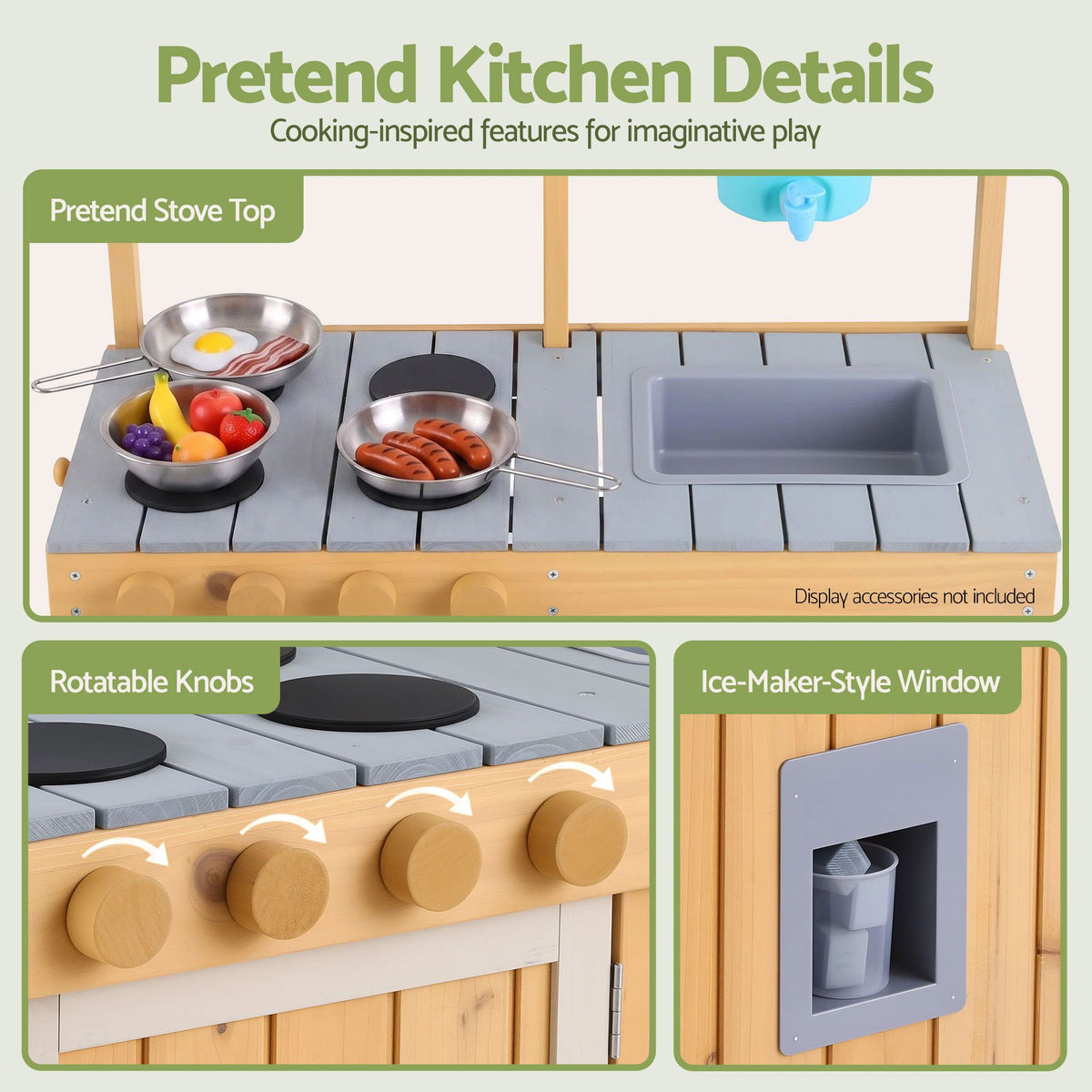 - Keezi Kids Kitchen Playset Wooden Play Kitchen Mud Kitchen Toy Kitchen 95cm Tall Baby Stork Baby &amp; Kids > Baby &amp; Kid's Toys > Pretend Play