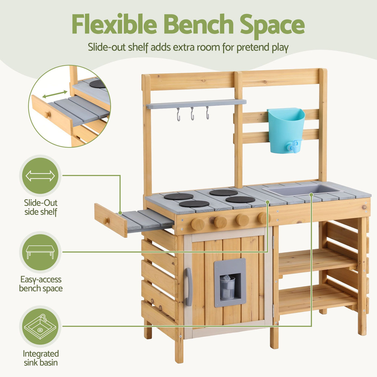 - Keezi Kids Kitchen Playset Wooden Play Kitchen Mud Kitchen Toy Kitchen 95cm Tall Baby Stork Baby &amp; Kids > Baby &amp; Kid's Toys > Pretend Play