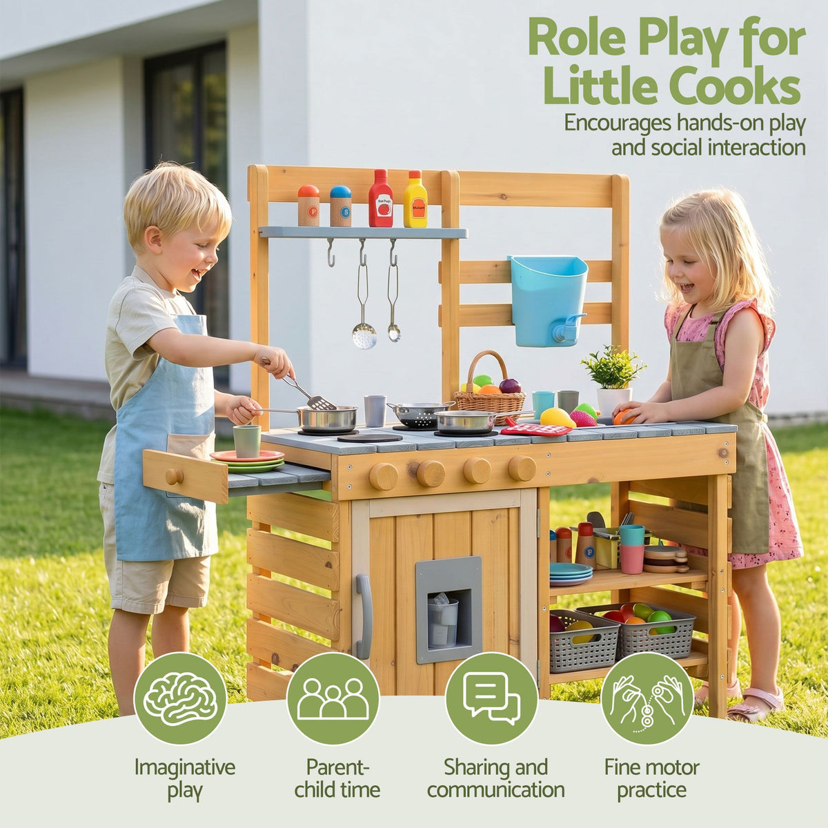 - Keezi Kids Kitchen Playset Wooden Play Kitchen Mud Kitchen Toy Kitchen 95cm Tall Baby Stork Baby &amp; Kids > Baby &amp; Kid's Toys > Pretend Play