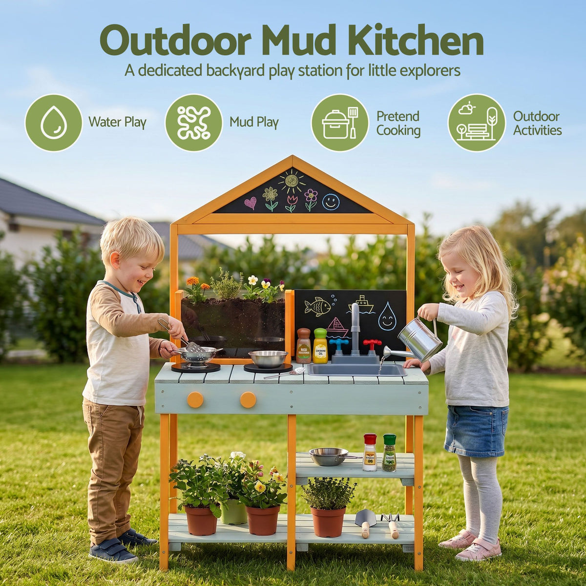 - Keezi Kids Mud Kitchen Play Kitchen Toy Kitchen Set with Blackboard 110cm Baby Stork Baby &amp; Kids > Baby &amp; Kid's Toys > Pretend Play