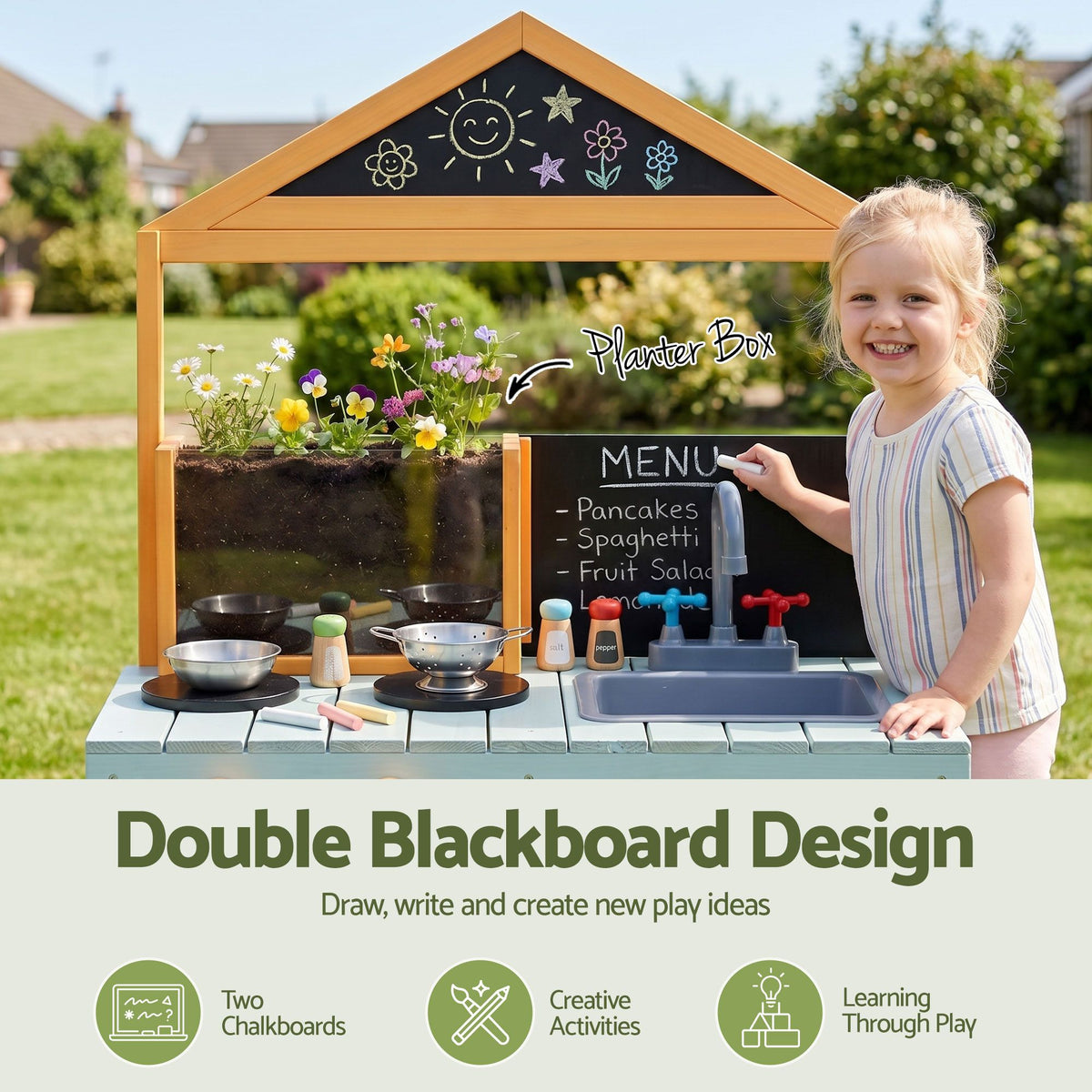 - Keezi Kids Mud Kitchen Play Kitchen Toy Kitchen Set with Blackboard 110cm Baby Stork Baby &amp; Kids > Baby &amp; Kid's Toys > Pretend Play