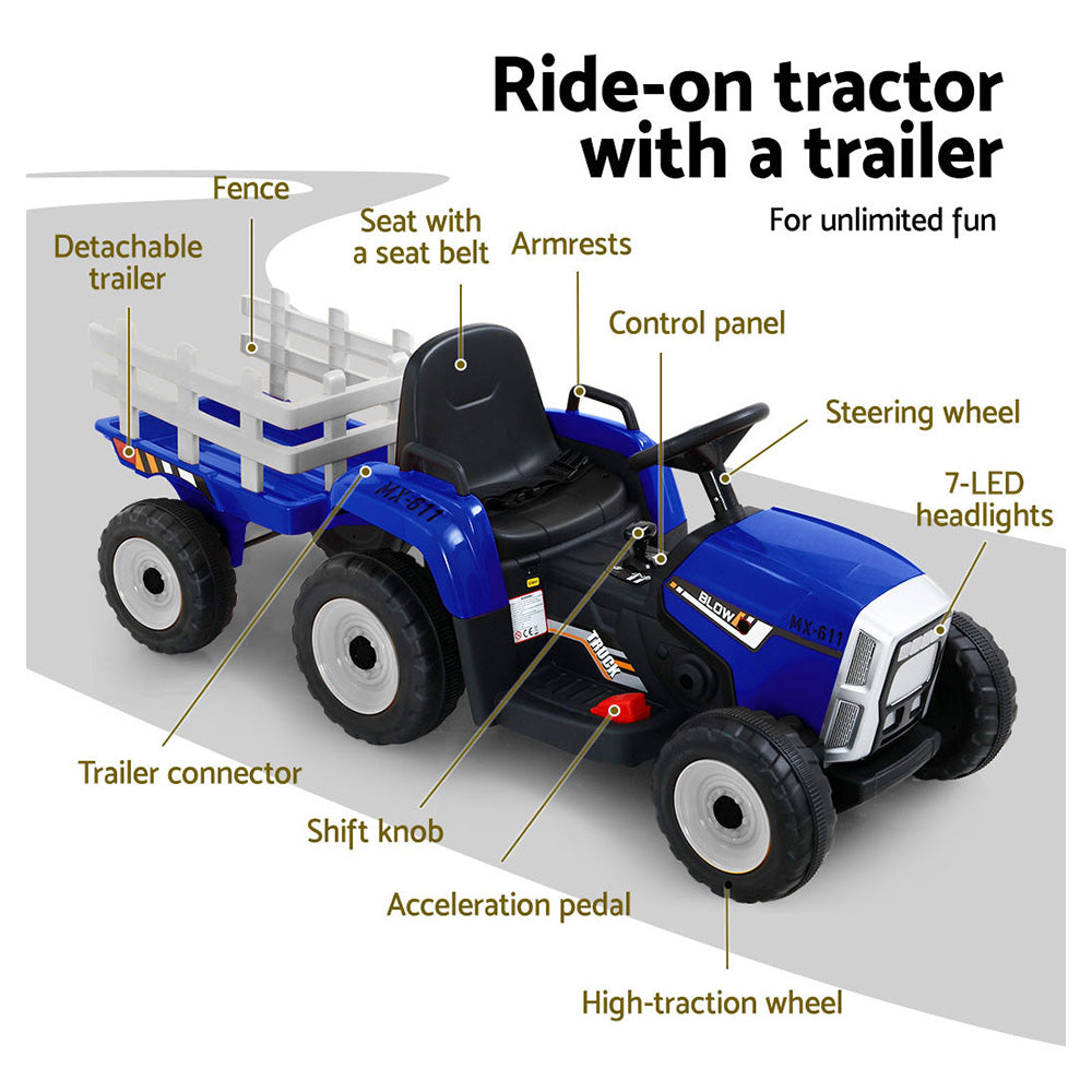 - Electric Electric Ride On Tractor with Trailer | 12V – Blue Baby Stork Baby &amp; Kids &gt; Ride On Cars, Go-karts &amp; Bikes &gt; Ride On Cars
