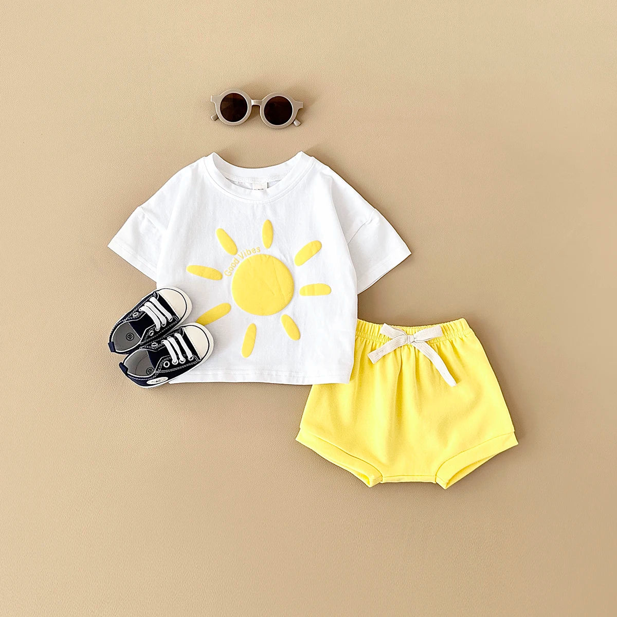 2-3Y - Good Vibes Sunshine 2 Piece Set – Cotton Tee & Shorts Baby Stork
