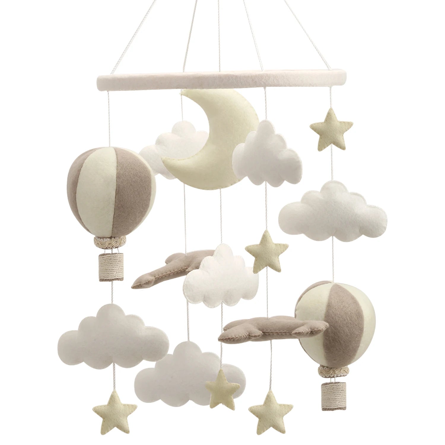 - Felt Hot Air Balloon &amp; Airplane Mobile – Neutral Sky Theme Baby Stork
