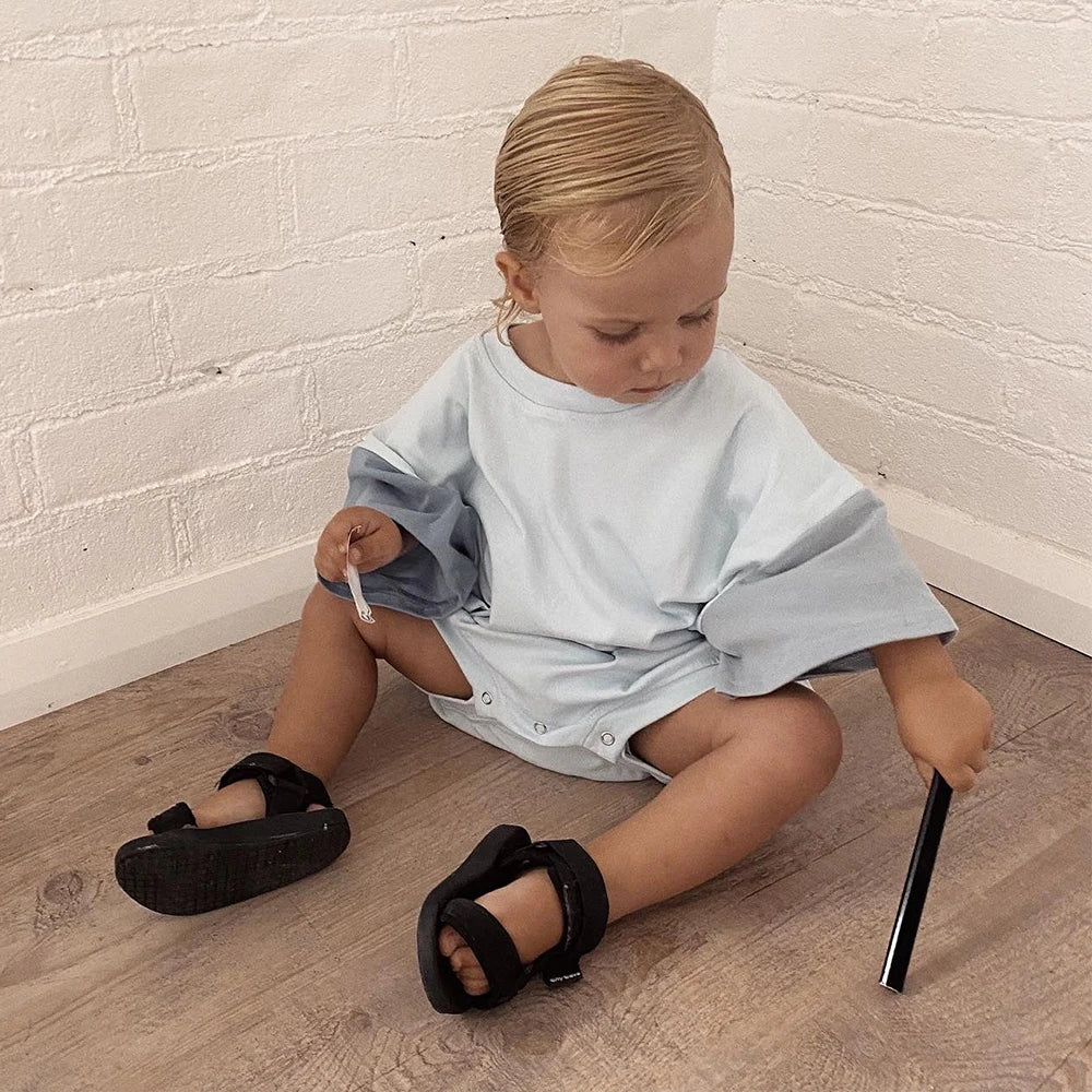 - Two-Tone Cool Blue Cotton Shorts + Romper Set Baby Stork