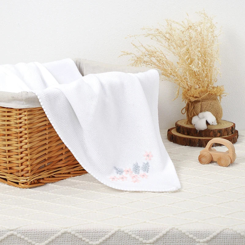 - Floral Embroidered Baby Blanket – 90 × 70 cm | Ultra-Soft | 6 Elegant Colours Baby Stork