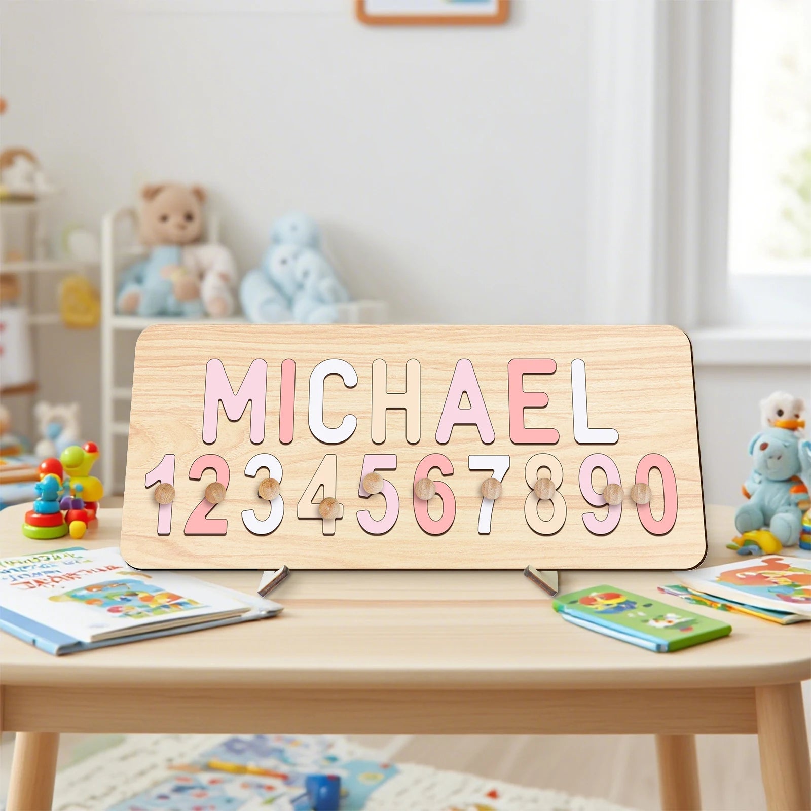 - Custom Wooden Name & Number Puzzle – Personalised Educational Toy Baby Stork