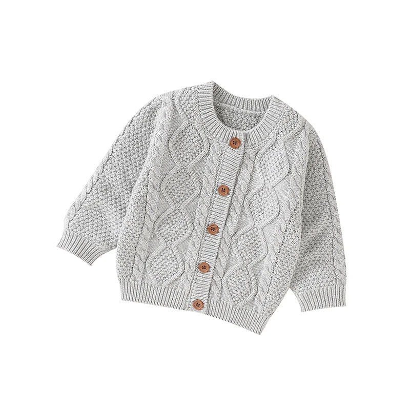 Gray - Classic Cable Knit Baby Cardigan Baby Stork