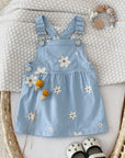 2-3Y - Blue Daisy Overall Dress Baby Stork