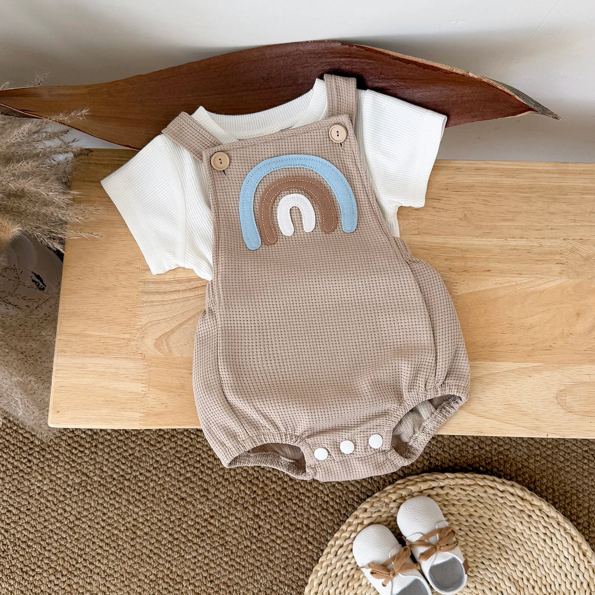 - Rainbow Waffle Romper Set – 2 Piece Outfit Baby Stork