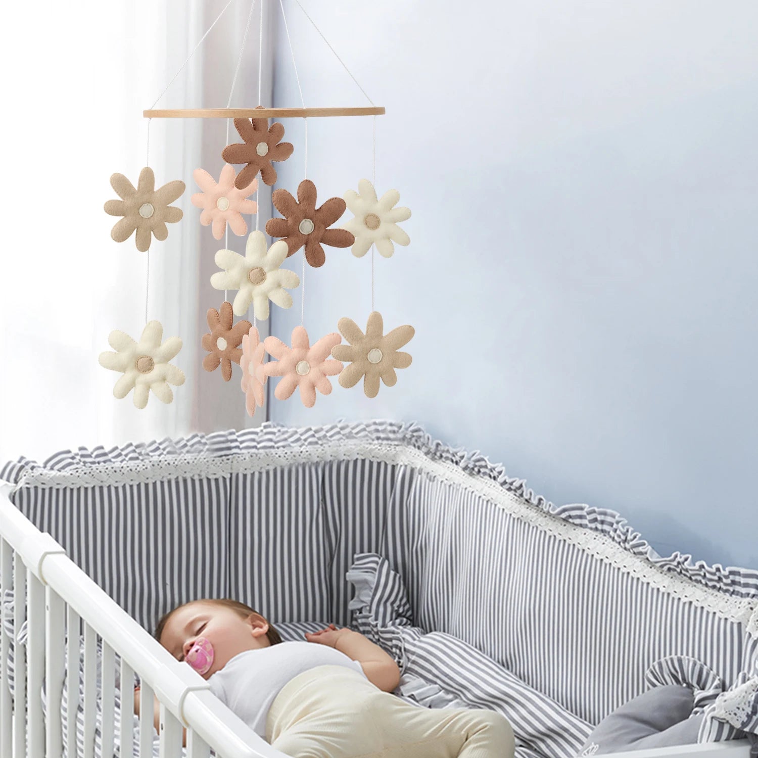 Handmade Daisy Nursery Mobile Floral Baby Room Decor – Baby Stork