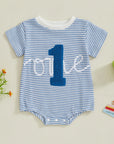 Blue - “One” First Birthday Romper Baby Stork