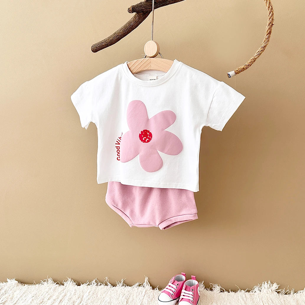 - Good Vibes Flower 2 Piece Set – Cotton Tee & Shorts Baby Stork