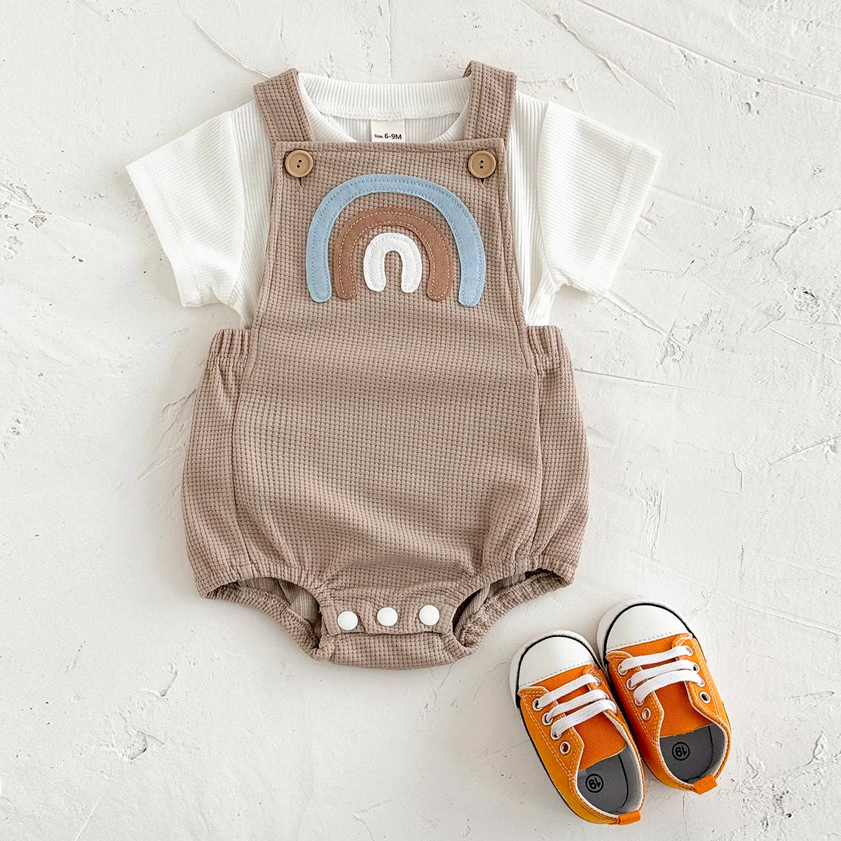 - Rainbow Waffle Romper Set – 2 Piece Outfit Baby Stork