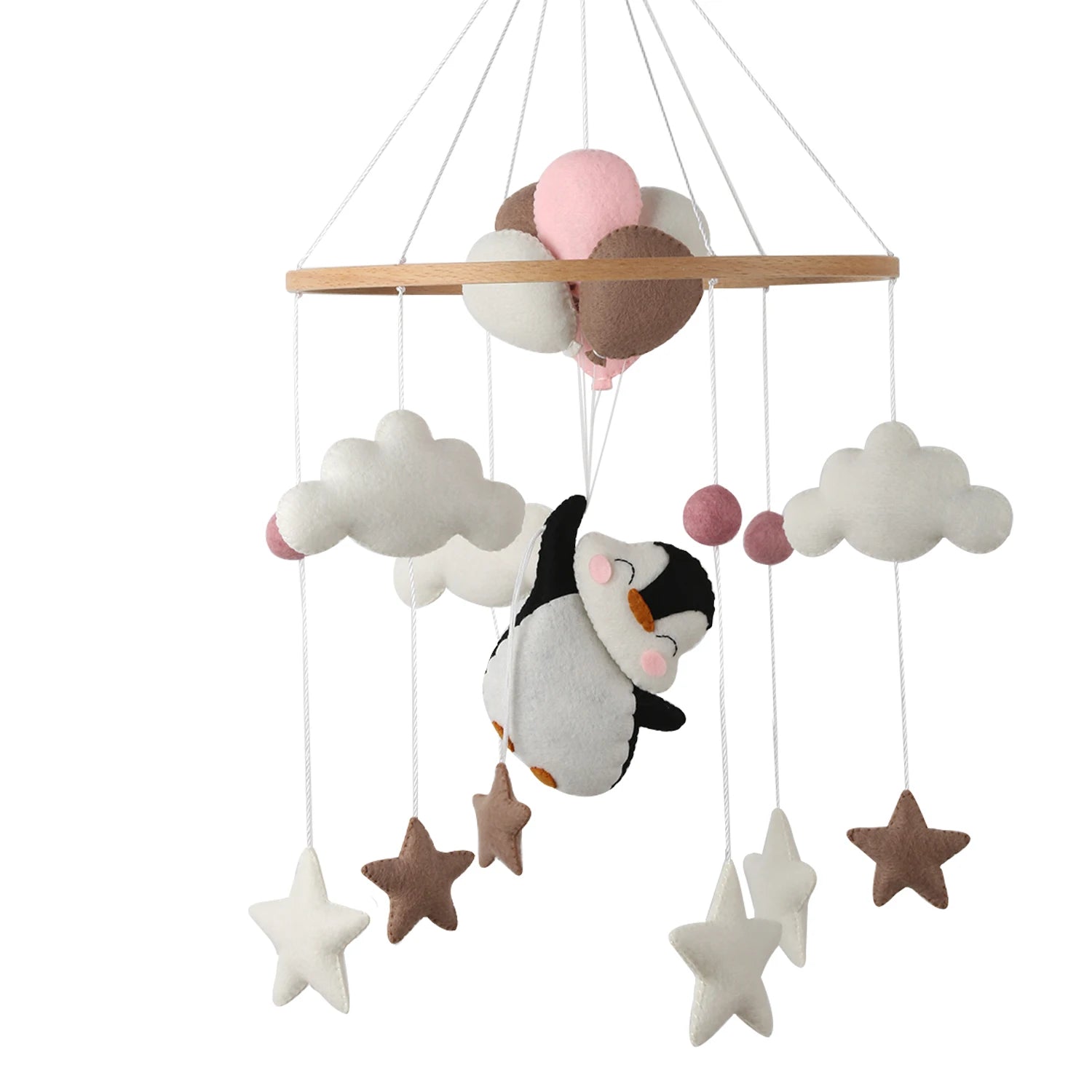 Penguin Baby Mobile with Pink Balloons | Pink Nursery Mobile Decor