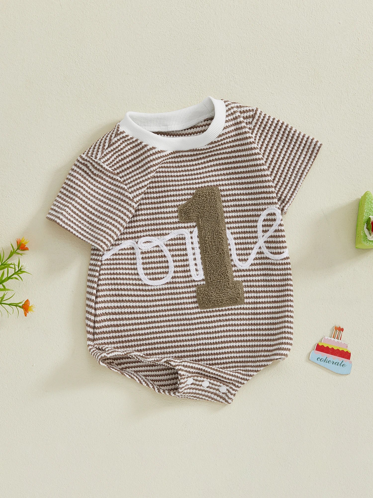 - “One” First Birthday Romper Baby Stork