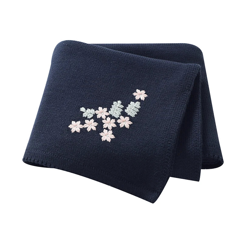 Black - Floral Embroidered Baby Blanket – 90 × 70 cm | Ultra-Soft | 6 Elegant Colours Baby Stork