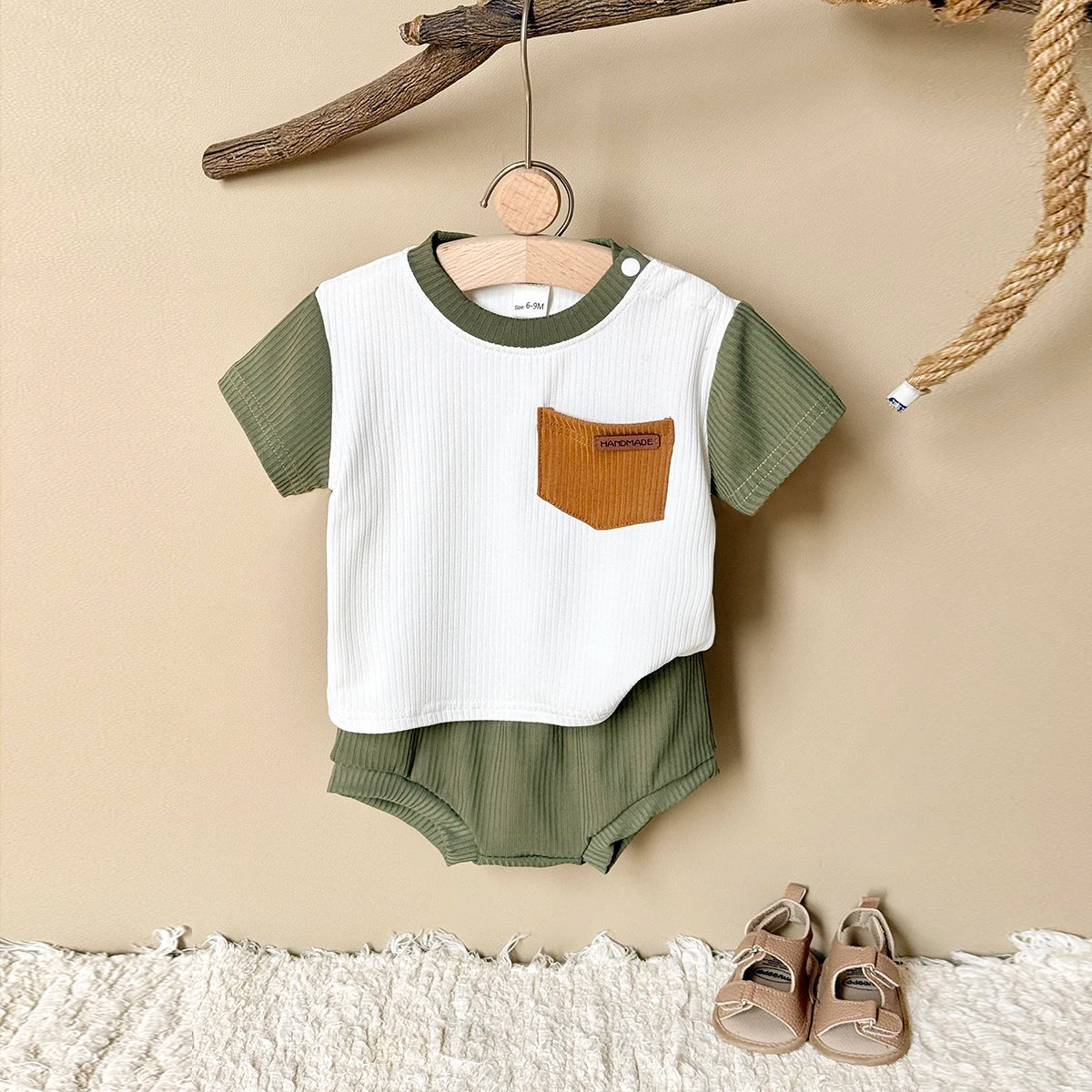- Green Ribbed Pocket Set – 2 Piece Baby Outfit Baby Stork