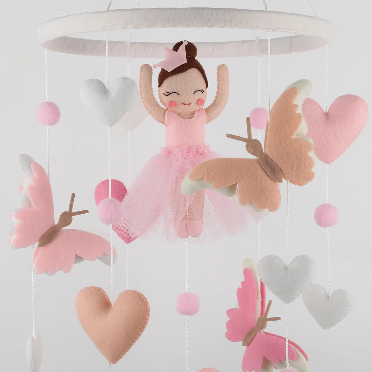 Ballerina Felt Cot Mobile with Butterflies &amp; Hearts - Pink