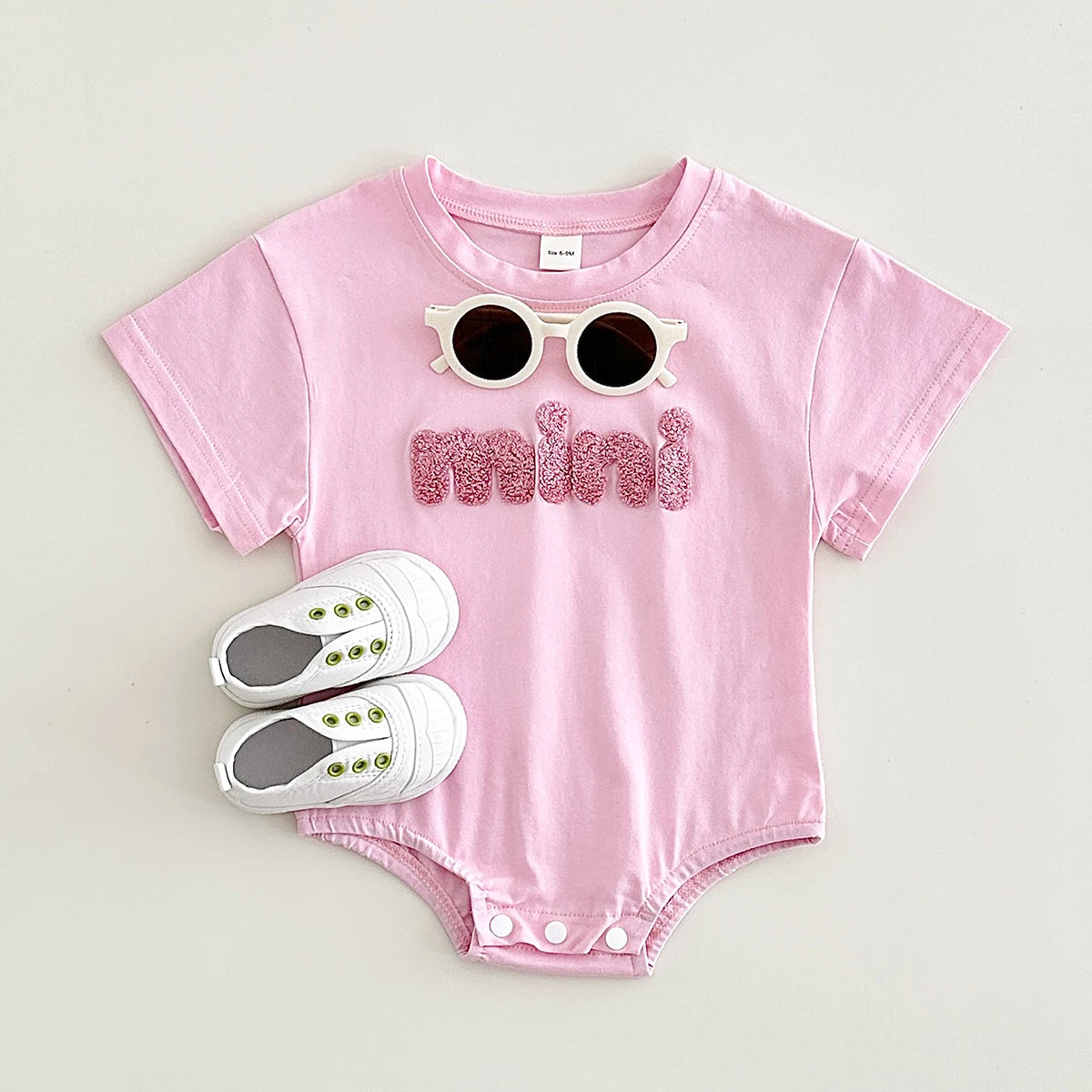 Pink - Mini Textured Baby Romper – Soft Cotton Blend Bodysuit Baby Stork