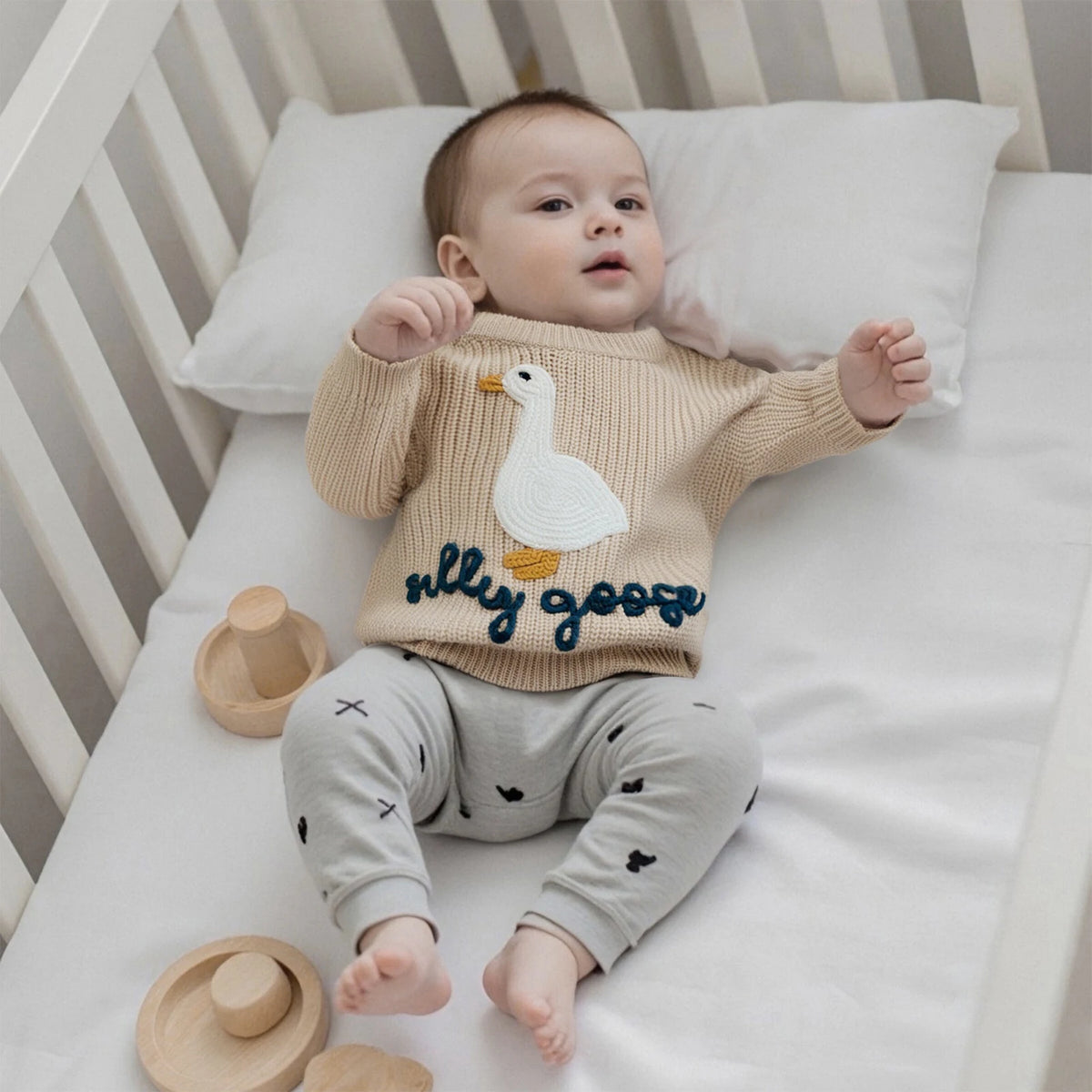 Goose Knit Baby Jumper | Embroidered Cotton Blend Toddler Sweater