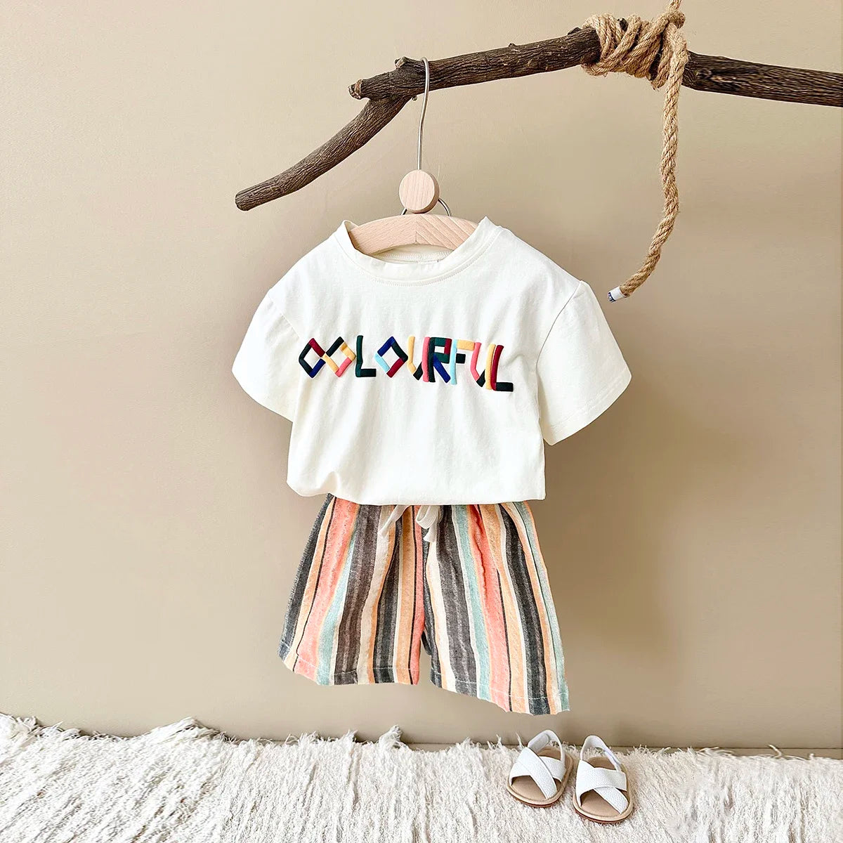 2-3Y - Colourful Striped Shorts Set – 2 Piece Baby Outfit Baby Stork