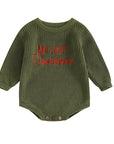 Green - My First Christmas Embroidered Knit Romper Baby Stork