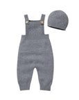Gray - Knit Baby Overalls & Hat Set Baby Stork