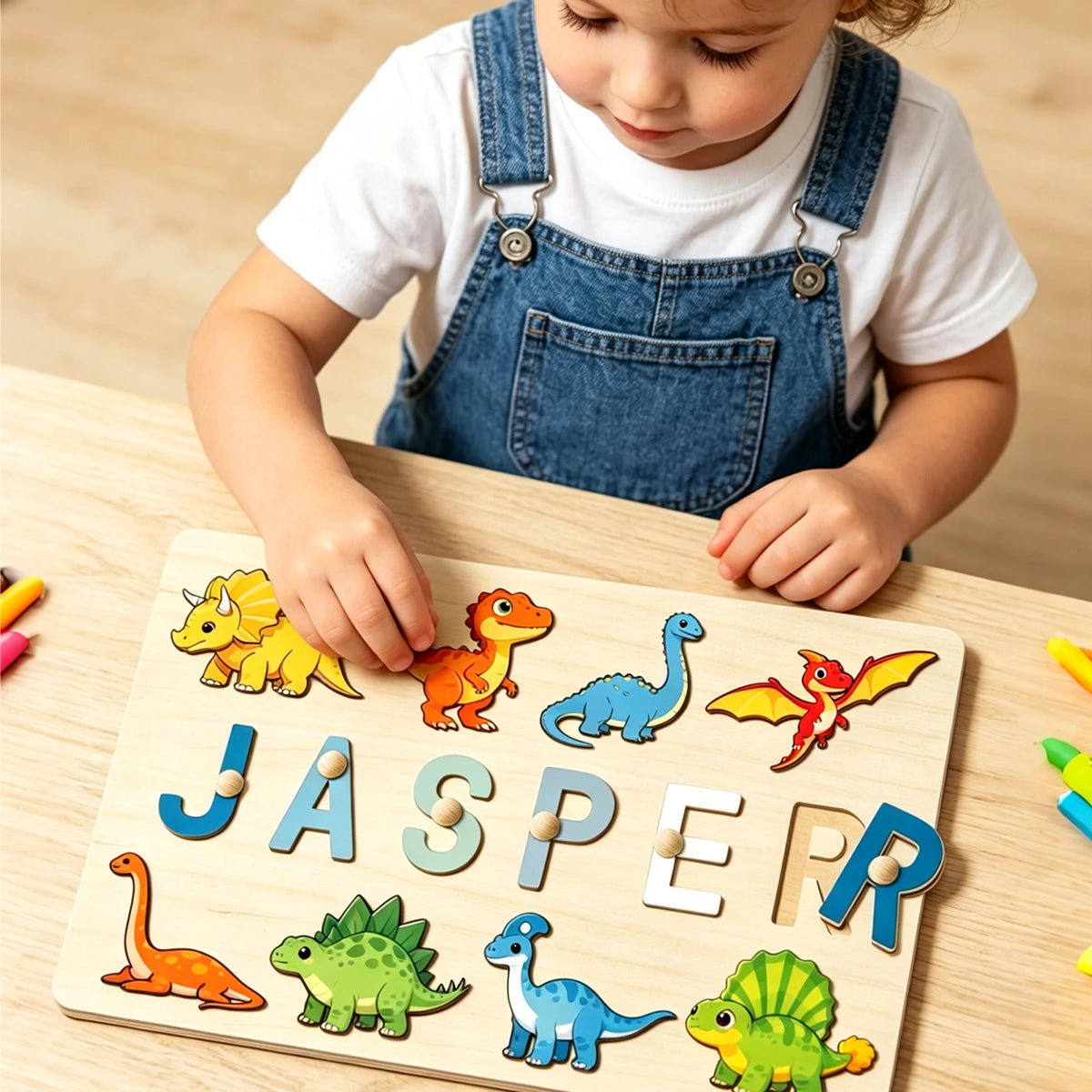 Personalised Dinosaur Wooden Name Puzzle | Custom Montessori Learning Toy