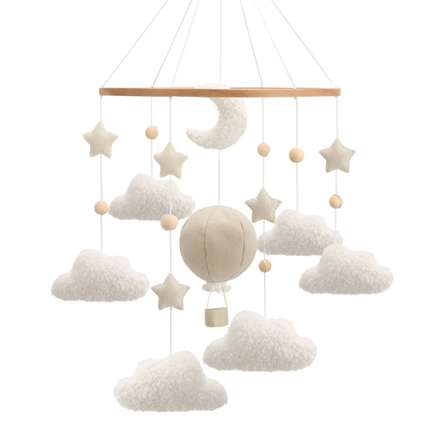 - Starry Night Bouclé Baby Mobile – Cream &amp; Ivory Nursery Décor Baby Stork