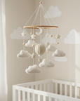 - Starry Night Bouclé Baby Mobile – Cream & Ivory Nursery Décor Baby Stork