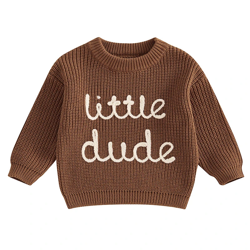Brown - Little Dude Knit Sweater Baby Stork