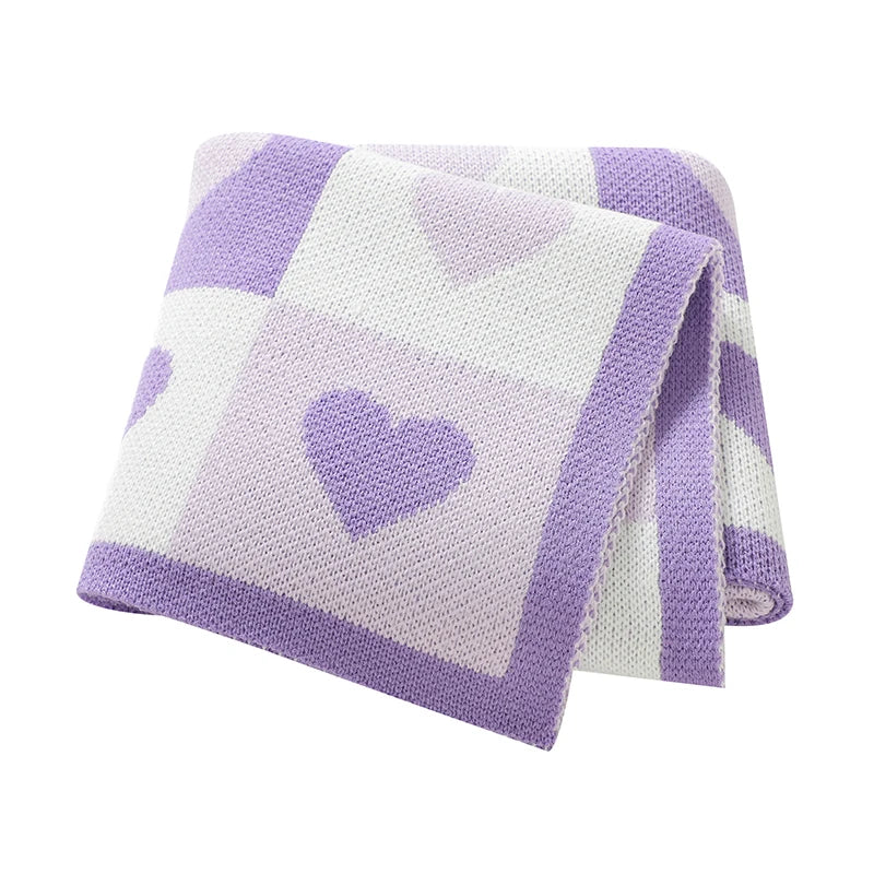Purple - Heart Pattern Baby Blanket – 90 × 70 cm | Ultra-Soft Acrylic | Multiple Colours Baby Stork