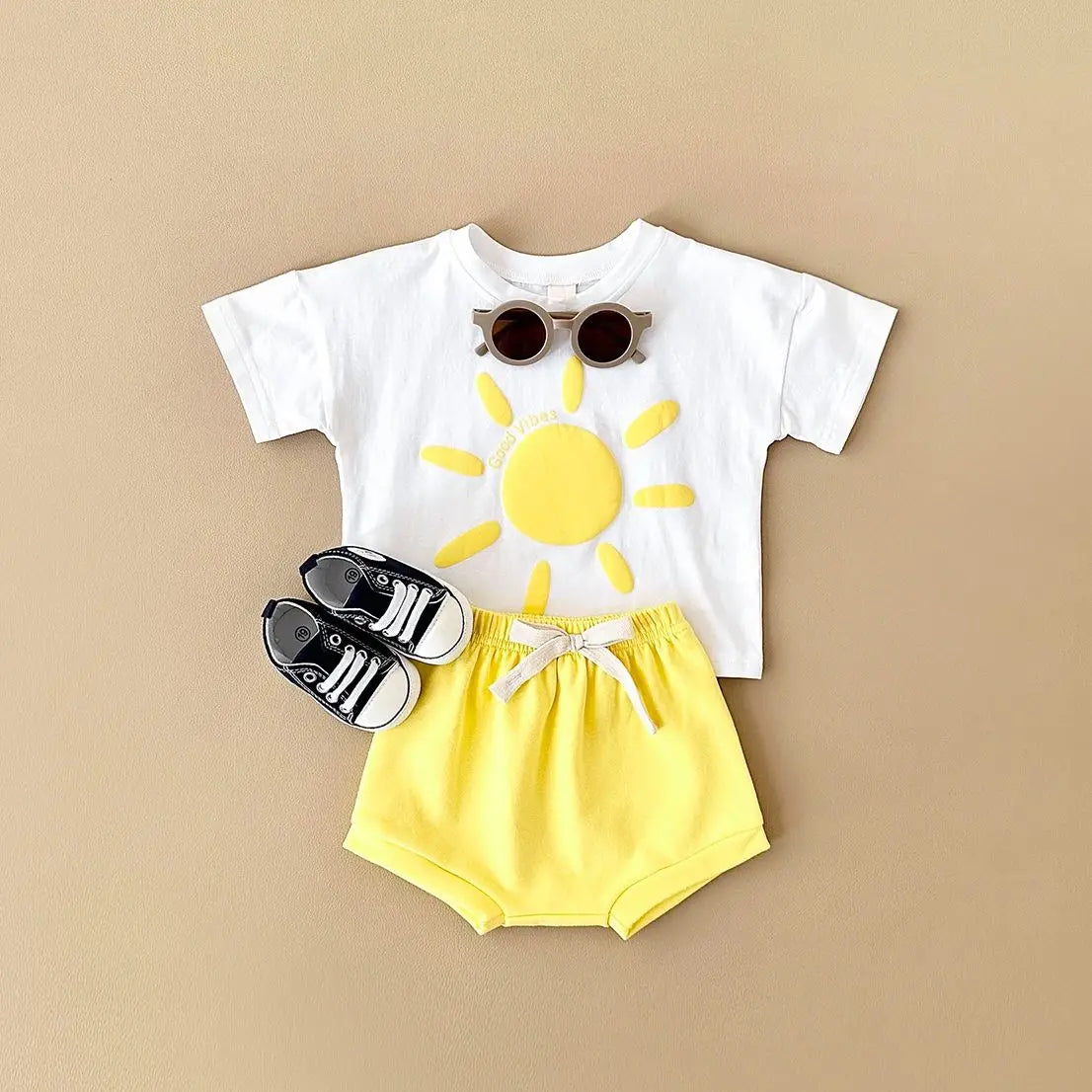 - Good Vibes Sunshine 2 Piece Set – Cotton Tee & Shorts Baby Stork