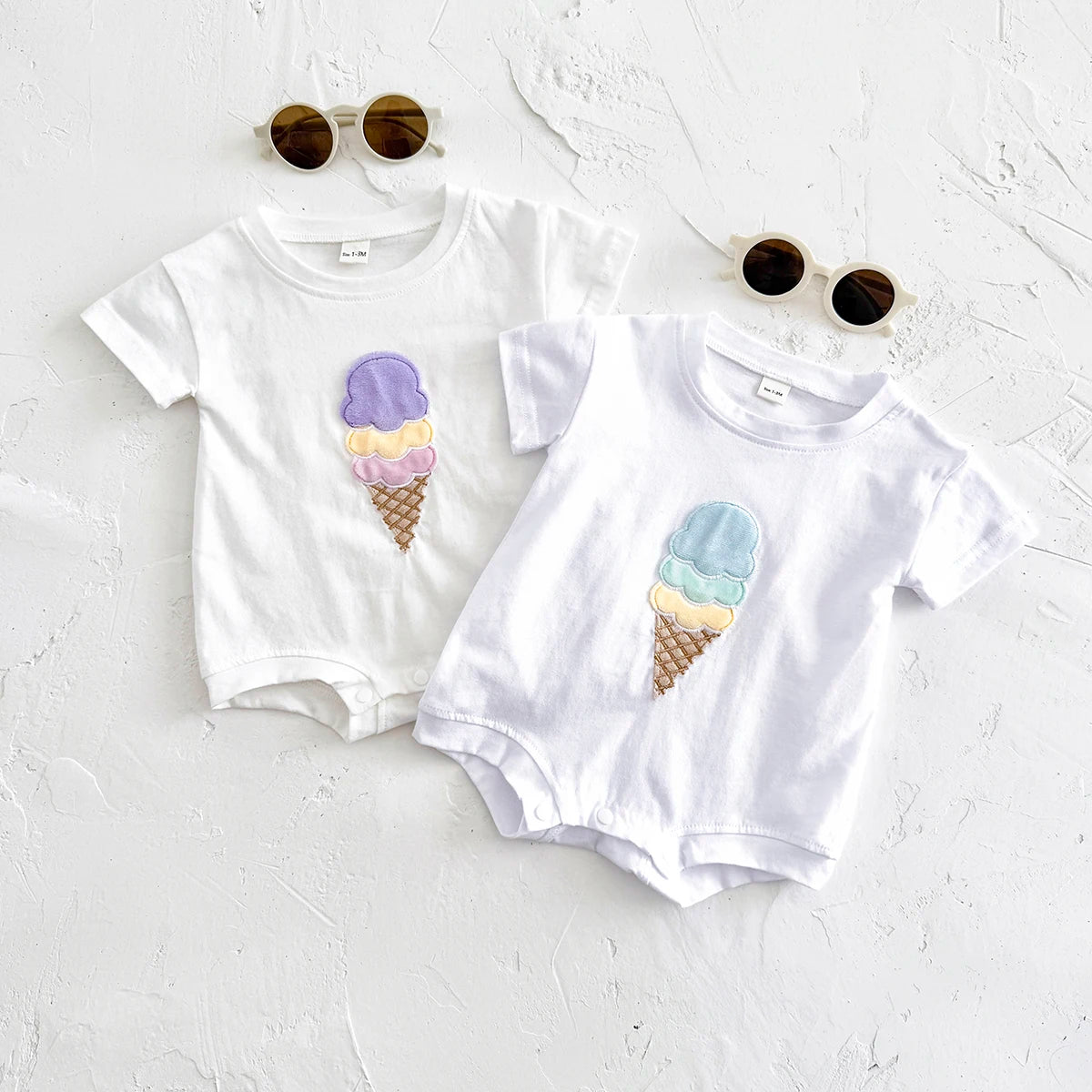 - Ice Cream Embroidered Baby Romper – 100% Cotton Bodysuit Baby Stork