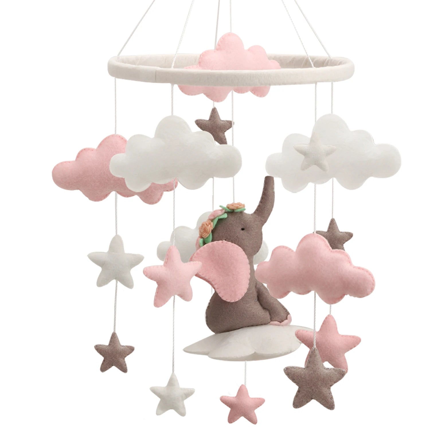 - Pink Elephant Cloud Baby Mobile – Whimsical Nursery Décor Baby Stork