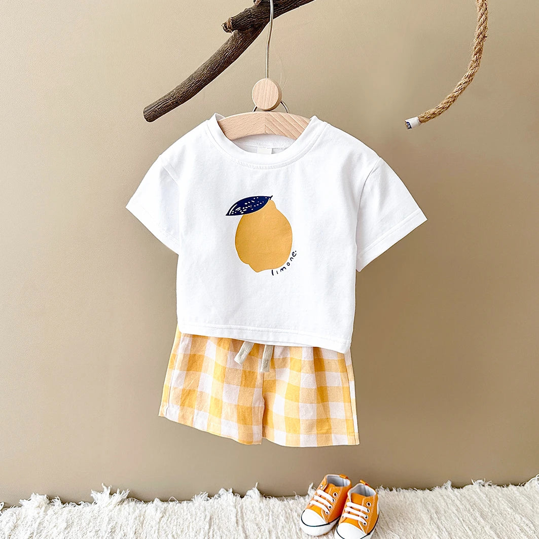- Lemon Gingham Baby Set – 2 Piece Outfit | Yellow Baby Stork