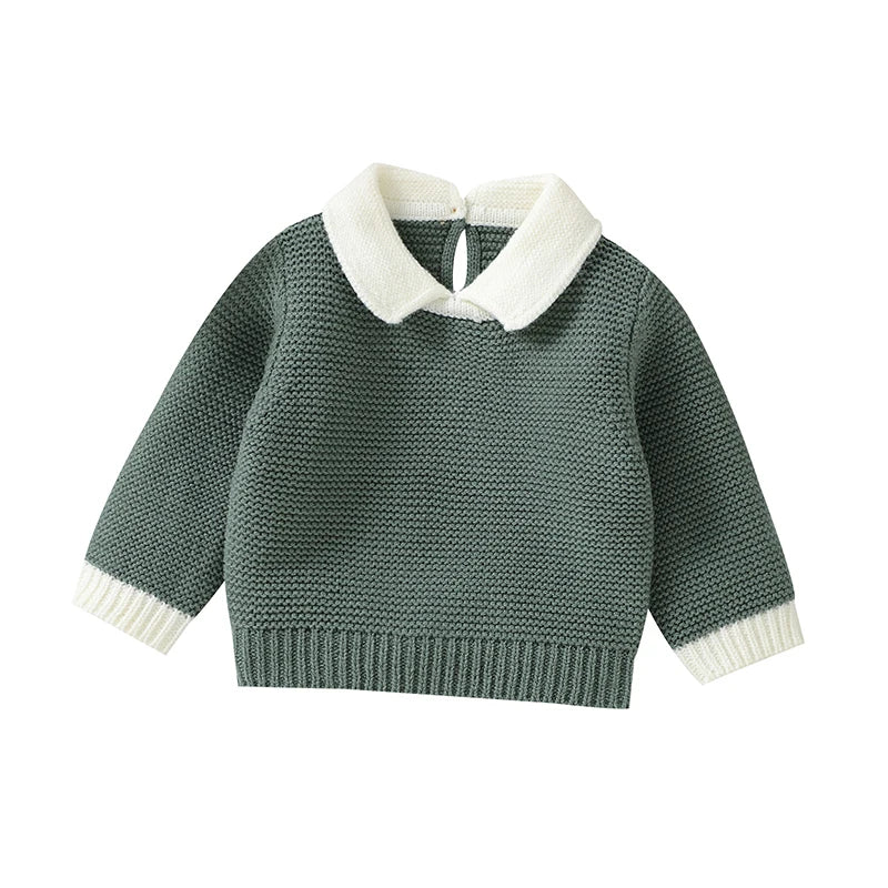 Dark Green - Collared Knit Sweater – Classic Cotton Blend Baby Jumper Baby Stork