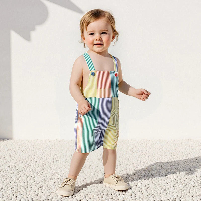 - Rainbow Stripe Overalls Baby Stork